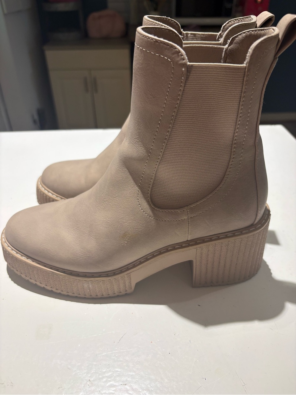 Beige Platform Chelsea Booties - Women's Neutral Slip-On Ankle Boots